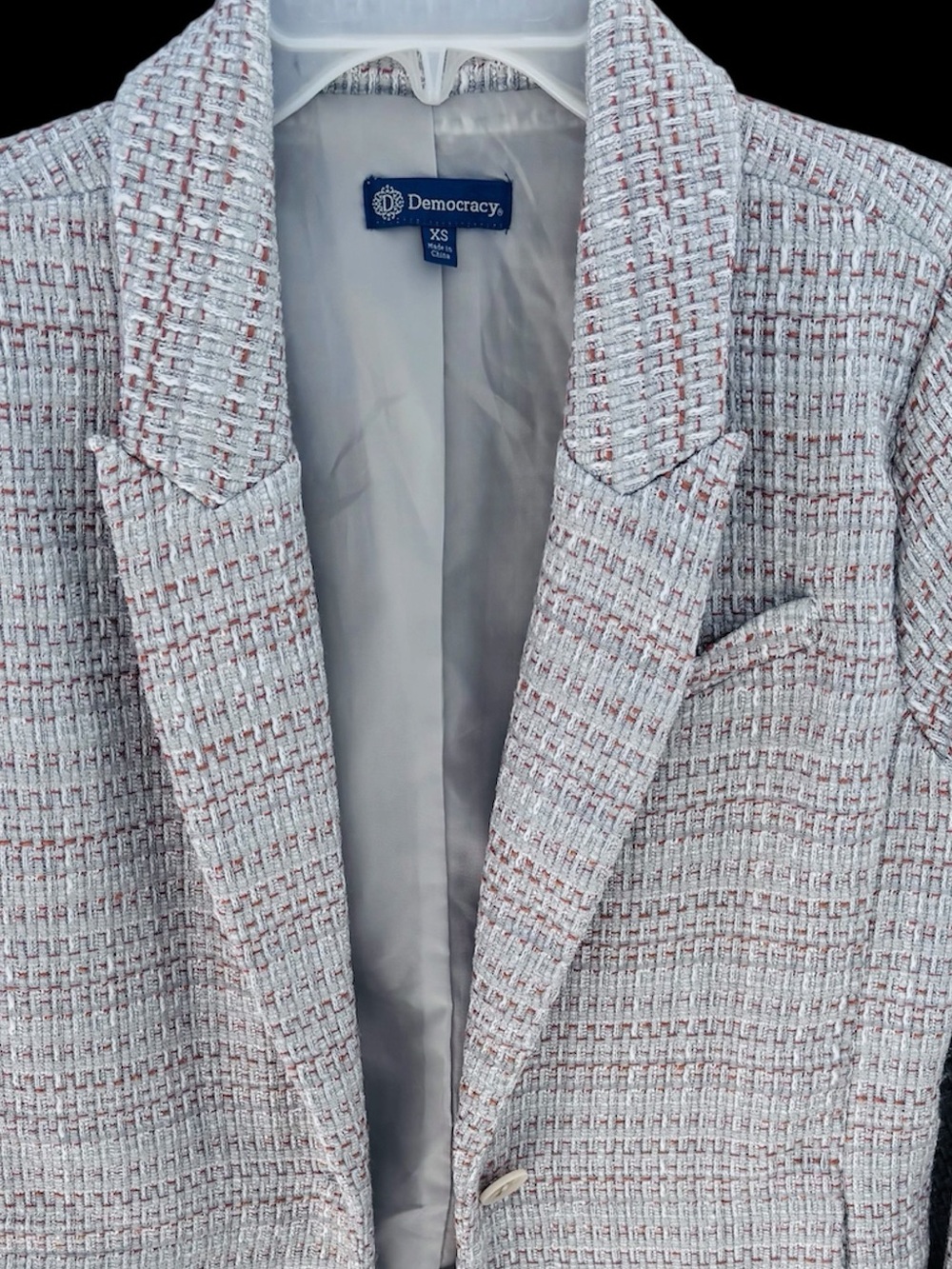 Democracy Tweed Basket Weave Relaxed Fit Lined Blazer Light Gray/ Rust XS